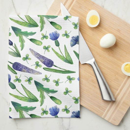 Linge De Cuisine Aquarelle vert bleu bleu rétro (Quart Plié)