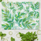 Linge De Cuisine Aquarelle Vert Et Jaune Feuilles (Plié)
