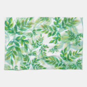 Linge De Cuisine Aquarelle Vert Et Jaune Feuilles (Horizontal)
