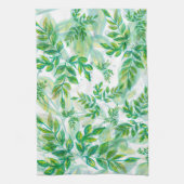 Linge De Cuisine Aquarelle Vert Et Jaune Feuilles (Vertical)