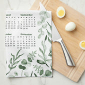 Linge De Cuisine Aquarelle Vert Feuilles 2026 Calendrier (Quart Plié)