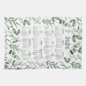 Linge De Cuisine Aquarelle Vert Feuilles 2026 Calendrier (Horizontal)