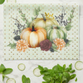 Linge De Cuisine Aquarelle verte Citrouille Gold Dots Automne (Plié)