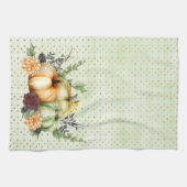 Linge De Cuisine Aquarelle verte Citrouille Gold Dots Automne (Horizontal)