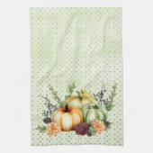 Linge De Cuisine Aquarelle verte Citrouille Gold Dots Automne (Vertical)