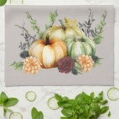 Linge De Cuisine Aquarelle verte Citrouille Gold Dots Automne (Plié)