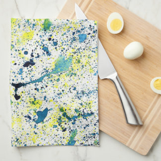Linge De Cuisine Aquarelle verte, jaune et bleue Abstraite