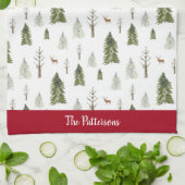 Linge De Cuisine Aquarelle verte Pins Motifs (Plié)