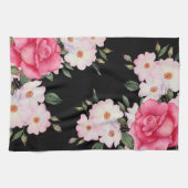 Linge De Cuisine Aquarelle Vibrant rose Roses blanches Moderne Noir (Horizontal)