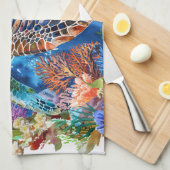 Linge De Cuisine Aquarelle Vibrante Tortue marine (Quart Plié)