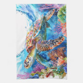 Linge De Cuisine Aquarelle Vibrante Tortue marine (Vertical)