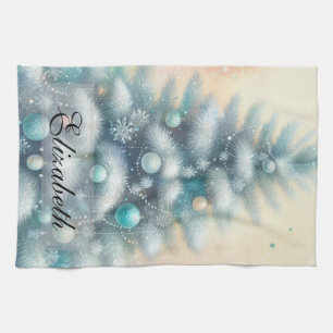 Linge De Cuisine Aquarelle vintage Arbre de Noël et ornements