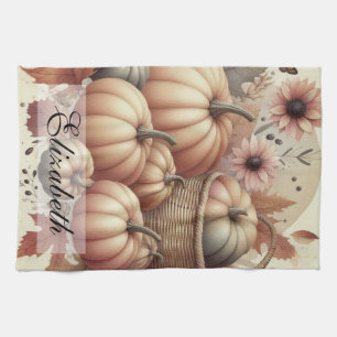 Linge De Cuisine Aquarelle vintage des citrouilles et des feuilles
