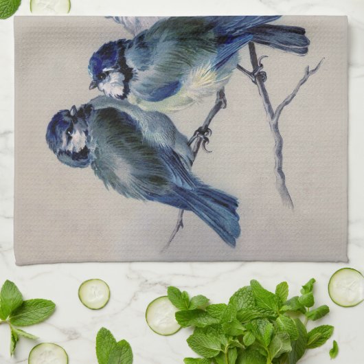 Linge De Cuisine Aquarelle vintage gris bleu (Plié)