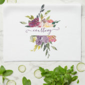 Linge De Cuisine Aquarelle violette et rouge florale personnalisée (Plié)