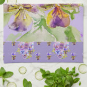 Linge De Cuisine Aquarelle violette Viola Lavender Floral Flower (Plié)