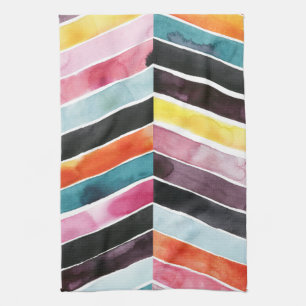 Linge De Cuisine Aquarelle vive Chevron I