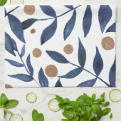 Linge De Cuisine Aquarelles et baies - indigo et beige (Plié)