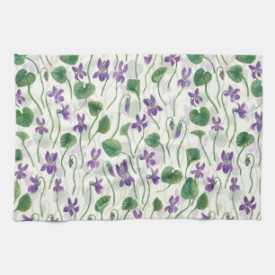Linge De Cuisine Aquarelles violettes sur blanc cassé