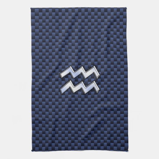 Linge De Cuisine Aquarius Zodiac Sign on Royal Blue Carbon Fiber (Vertical)