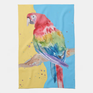 Linge De Cuisine Ara élégant Macaw Aquarelle Couleurs Pastel