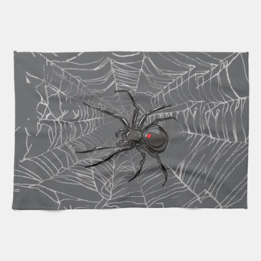 Linge De Cuisine Araignée Noire Et Araignée De Toile D'Araignée (Horizontal)
