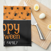 Linge De Cuisine Araignées Happy Halloween Black Orange Nom personn (Quart Plié)