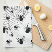 Linge De Cuisine Araignées noir blanc toile d'araignée motif Hallow (Quart Plié)