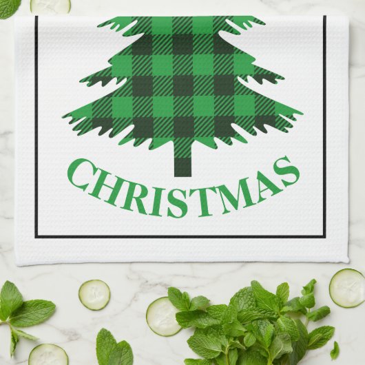 Linge De Cuisine Arbre à feuilles de buffle vert Noël (Plié)