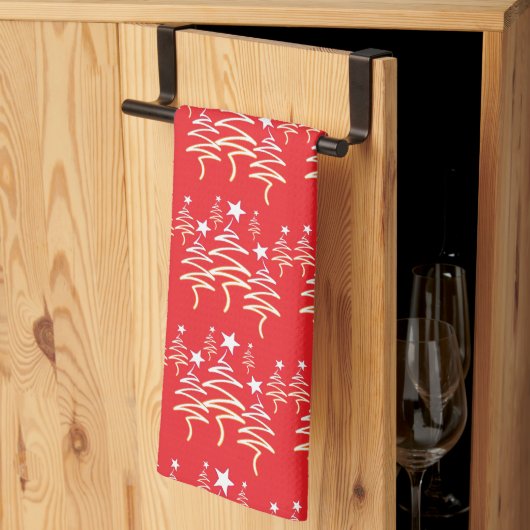 Linge De Cuisine Arbre à grilles de vacances + étoile Répéter rouge (Pliage en tiers)
