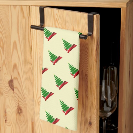 Linge De Cuisine Arbre au ruban rouge de Noël (Pliage en tiers)