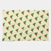 Linge De Cuisine Arbre avec ruban rouge Noël (Horizontal)