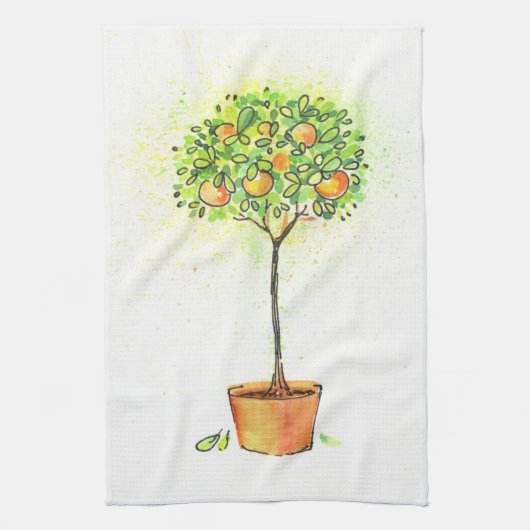 Linge De Cuisine Arbre d'agrume peint d'aquarelle dans le pot (Vertical)