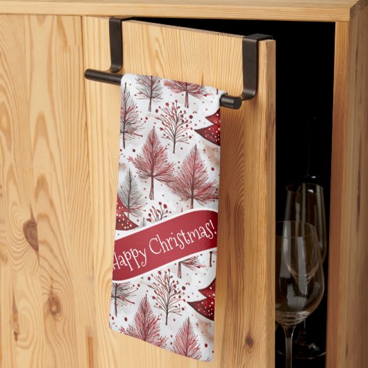 Linge De Cuisine Arbre de Noël blanc rouge Motif #4 ID1009 (Pliage en tiers)