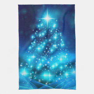 Linge De Cuisine Arbre de Noël bleu cool avec lumières étincelantes