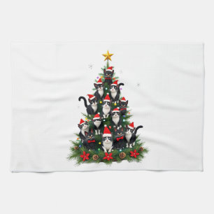 Linge De Cuisine Arbre de Noël Chat Smoking Chat Smoking Lumières X