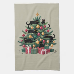 Linge De Cuisine Arbre de Noël Chats Noirs Amoureux de Chats Lumièr