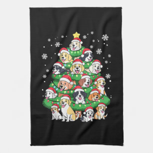 Linge De Cuisine Arbre de Noël Chien - Chiots Merry Noël Mignons