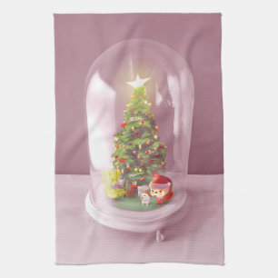 Linge De Cuisine Arbre de Noël dans un dôme de verre