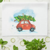 Linge De Cuisine Arbre de Noël en voiture rouge emblématique plat r (Plié)