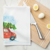 Linge De Cuisine Arbre de Noël en voiture rouge emblématique plat r (Quart Plié)