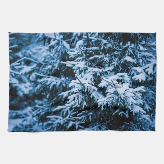 Linge De Cuisine Arbre de Noël enneigé d'hiver (Horizontal)
