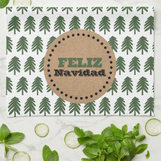 Linge De Cuisine Arbre de Noël moderne FELIZ NAVIDAD (Plié)