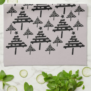 Linge De Cuisine Arbre de Noël moderne noir et beige Motif