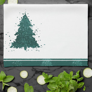 Linge De Cuisine Arbre de Noël Moody Dark Midnight Turquoise Spla