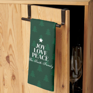 Linge De Cuisine Arbre de Noël Motif Vert Joie Amour Paix