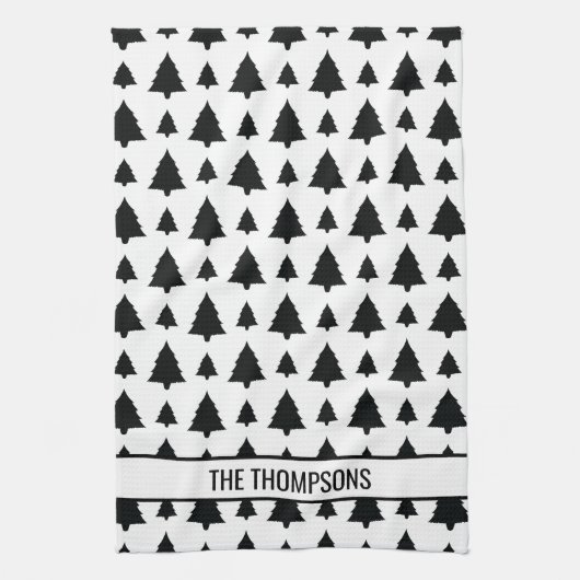 Linge De Cuisine Arbre de Noël noir et blanc Motif et texte (Vertical)