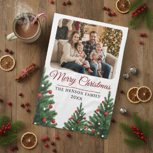Linge De Cuisine Arbre de Noël personnalisé avec photo de famille