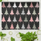 Linge De Cuisine Arbre de Noël rose et vert avec Arrière - plan noi (Plié)