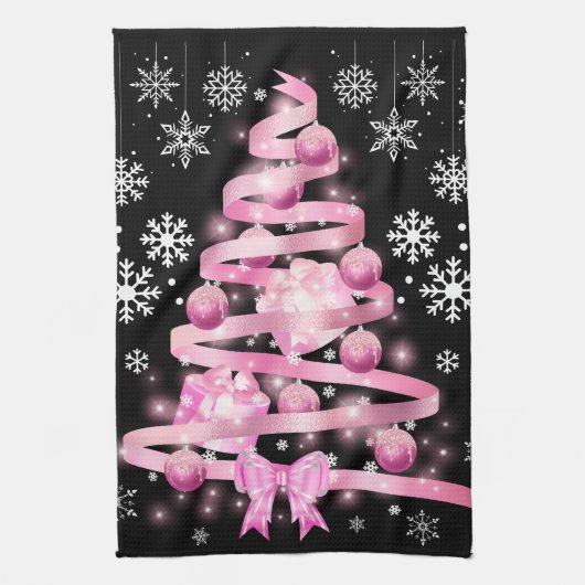 Linge De Cuisine Arbre de Noël rose pâle blanc Snowflake (Vertical)